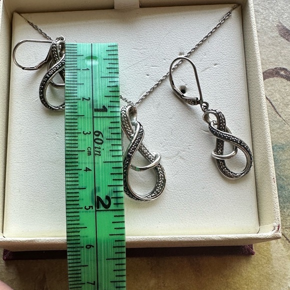 Helzberg Diamonds Sterling silver diamond infinity necklace and earrings set. - Picture 7 of 9